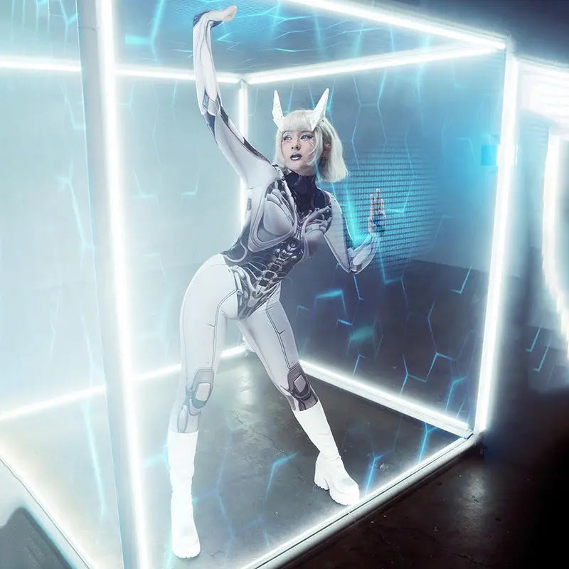 AltGoth Cyberpunk Cosplay Bodycon Jumpsuit Women Streetwear Y2k Mall Gothic 3D Printed Long Sleeve Playsuits Emo Anime Clothes - SS69