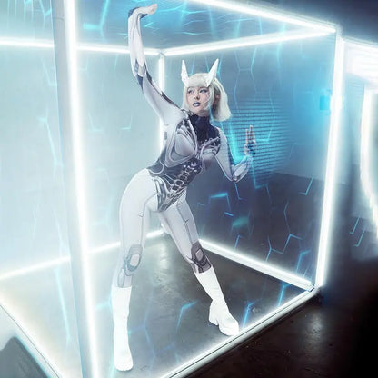 AltGoth Cyberpunk Cosplay Bodycon Jumpsuit Women Streetwear Y2k Mall Gothic 3D Printed Long Sleeve Playsuits Emo Anime Clothes - SS69