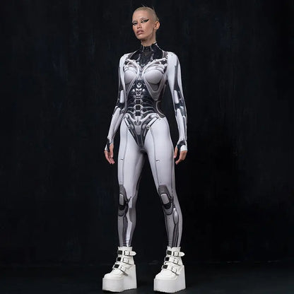 AltGoth Cyberpunk Cosplay Bodycon Jumpsuit Women Streetwear Y2k Mall Gothic 3D Printed Long Sleeve Playsuits Emo Anime Clothes - SS69