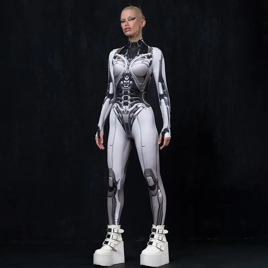 AltGoth Cyberpunk Cosplay Bodycon Jumpsuit Women Streetwear Y2k Mall Gothic 3D Printed Long Sleeve Playsuits Emo Anime Clothes - SS69