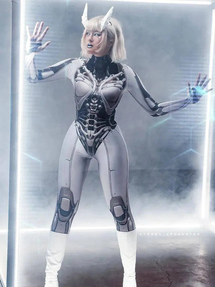 AltGoth Cyberpunk Cosplay Bodycon Jumpsuit Women Streetwear Y2k Mall Gothic 3D Printed Long Sleeve Playsuits Emo Anime Clothes - SS69