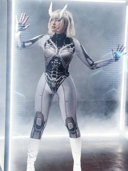 AltGoth Cyberpunk Cosplay Bodycon Jumpsuit Women Streetwear Y2k Mall Gothic 3D Printed Long Sleeve Playsuits Emo Anime Clothes - SS69