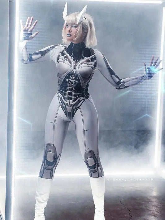 AltGoth Cyberpunk Cosplay Bodycon Jumpsuit Women Streetwear Y2k Mall Gothic 3D Printed Long Sleeve Playsuits Emo Anime Clothes - SS69