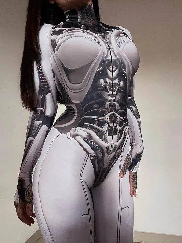AltGoth Cyberpunk Cosplay Bodycon Jumpsuit Women Streetwear Y2k Mall Gothic 3D Printed Long Sleeve Playsuits Emo Anime Clothes - SS69