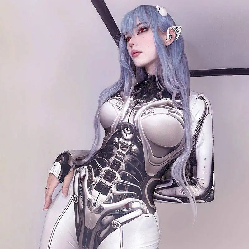 AltGoth Cyberpunk Cosplay Bodycon Jumpsuit Women Streetwear Y2k Mall Gothic 3D Printed Long Sleeve Playsuits Emo Anime Clothes - SS69