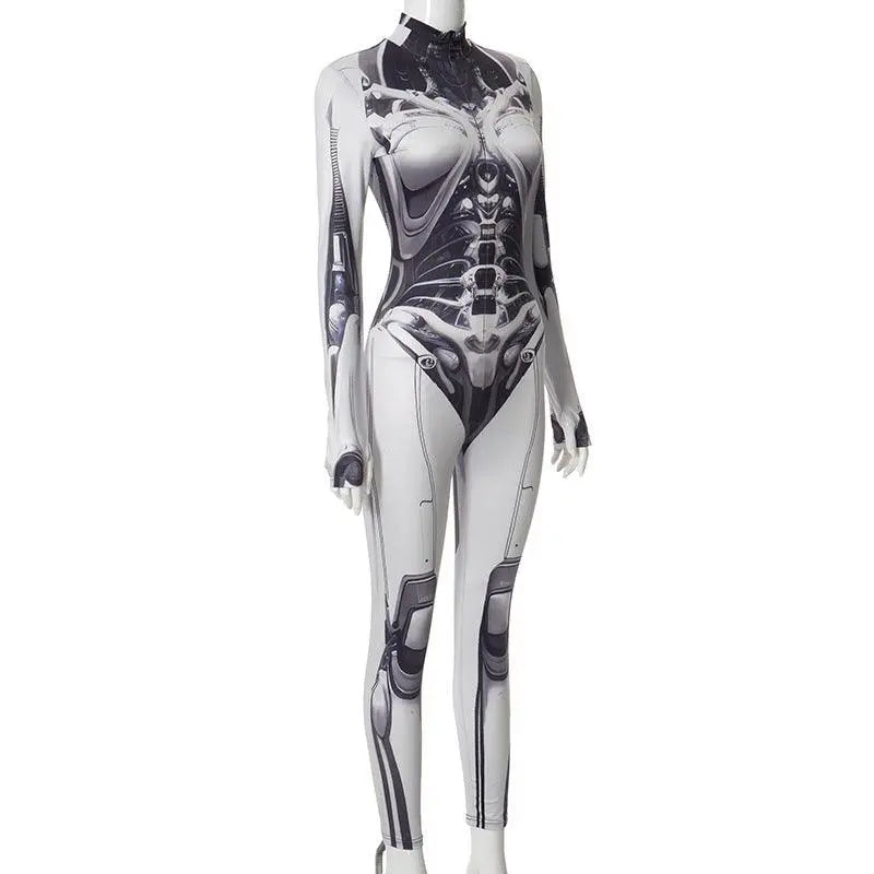AltGoth Cyberpunk Cosplay Bodycon Jumpsuit Women Streetwear Y2k Mall Gothic 3D Printed Long Sleeve Playsuits Emo Anime Clothes - SS69