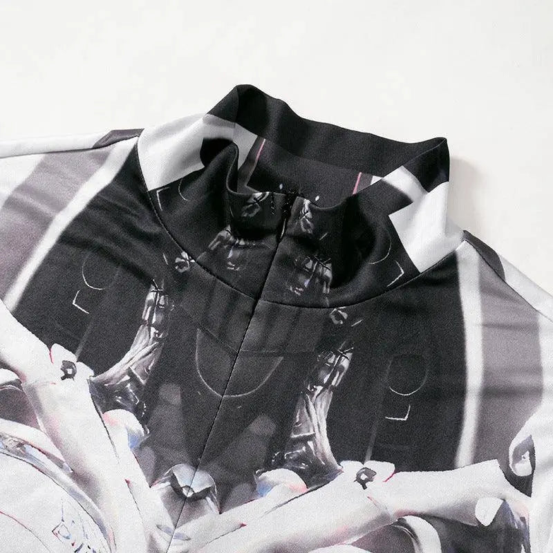 AltGoth Cyberpunk Cosplay Bodycon Jumpsuit Women Streetwear Y2k Mall Gothic 3D Printed Long Sleeve Playsuits Emo Anime Clothes - SS69