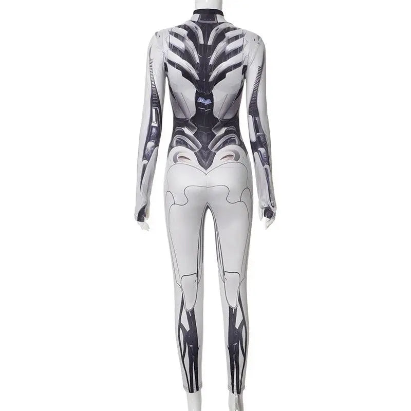 AltGoth Cyberpunk Cosplay Bodycon Jumpsuit Women Streetwear Y2k Mall Gothic 3D Printed Long Sleeve Playsuits Emo Anime Clothes - SS69