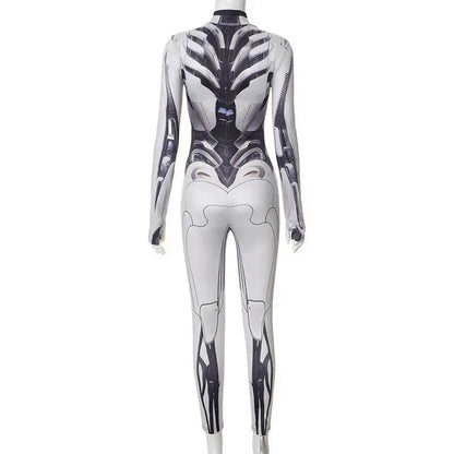 AltGoth Cyberpunk Cosplay Bodycon Jumpsuit Women Streetwear Y2k Mall Gothic 3D Printed Long Sleeve Playsuits Emo Anime Clothes - SS69