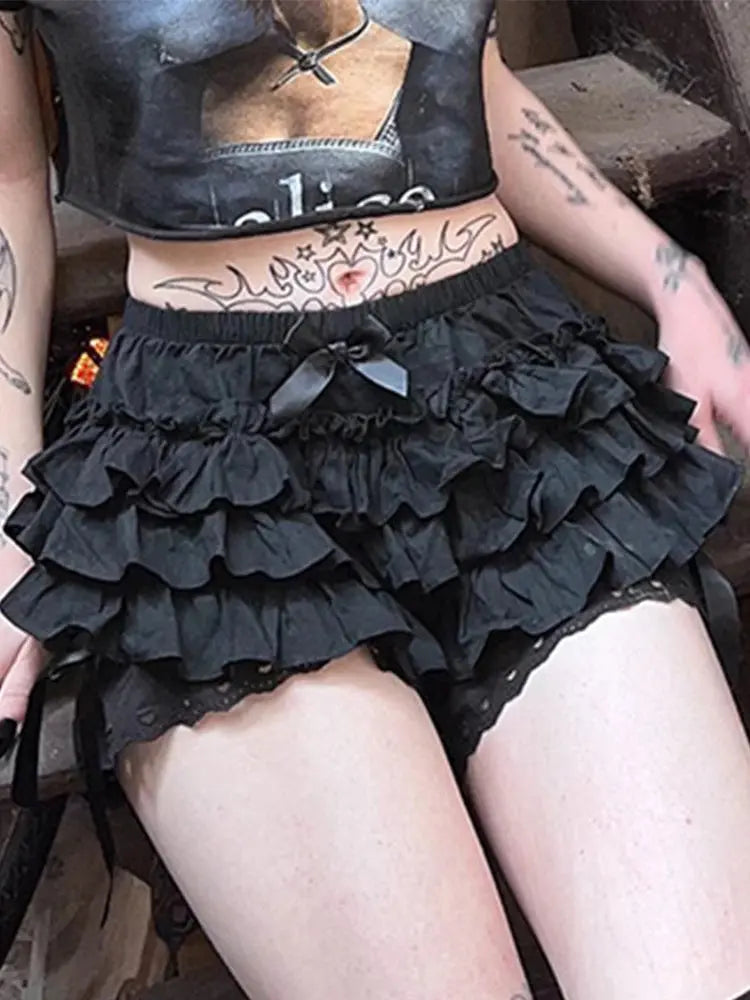 AltGoth Mall Goth Lolita Lace Shorts Women Aesthetic Cute Sweet Bow Patchwork Shorts Y2k E-girl Emo Alternative Kawaii Outfits SS69