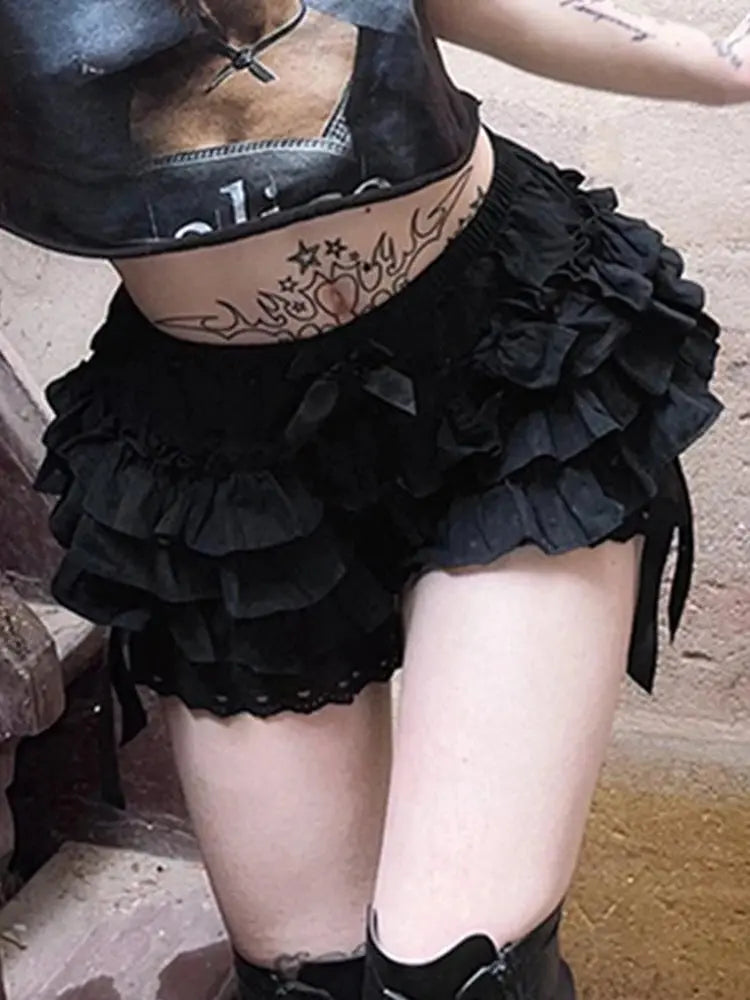 AltGoth Mall Goth Lolita Lace Shorts Women Aesthetic Cute Sweet Bow Patchwork Shorts Y2k E-girl Emo Alternative Kawaii Outfits SS69