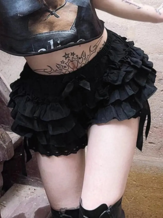 AltGoth Mall Goth Lolita Lace Shorts Women Aesthetic Cute Sweet Bow Patchwork Shorts Y2k E-girl Emo Alternative Kawaii Outfits SS69