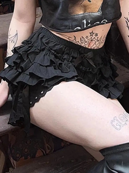 AltGoth Mall Goth Lolita Lace Shorts Women Aesthetic Cute Sweet Bow Patchwork Shorts Y2k E-girl Emo Alternative Kawaii Outfits SS69