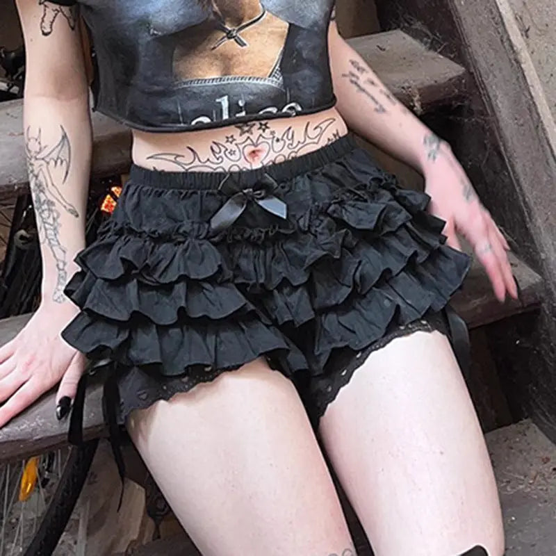 AltGoth Mall Goth Lolita Lace Shorts Women Aesthetic Cute Sweet Bow Patchwork Shorts Y2k E-girl Emo Alternative Kawaii Outfits SS69