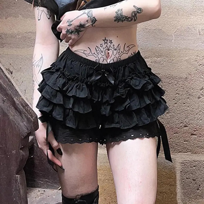 AltGoth Mall Goth Lolita Lace Shorts Women Aesthetic Cute Sweet Bow Patchwork Shorts Y2k E-girl Emo Alternative Kawaii Outfits SS69