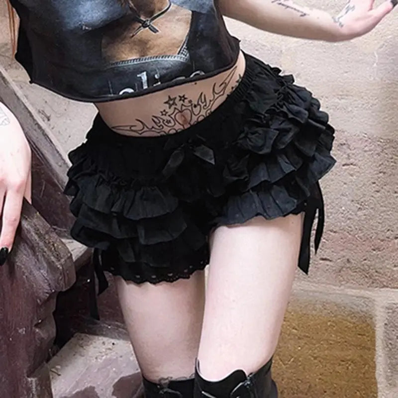 AltGoth Mall Goth Lolita Lace Shorts Women Aesthetic Cute Sweet Bow Patchwork Shorts Y2k E-girl Emo Alternative Kawaii Outfits SS69