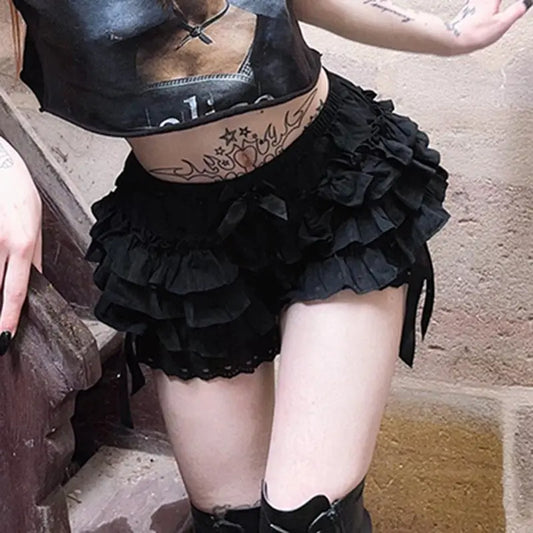 AltGoth Mall Goth Lolita Lace Shorts Women Aesthetic Cute Sweet Bow Patchwork Shorts Y2k E-girl Emo Alternative Kawaii Outfits SS69