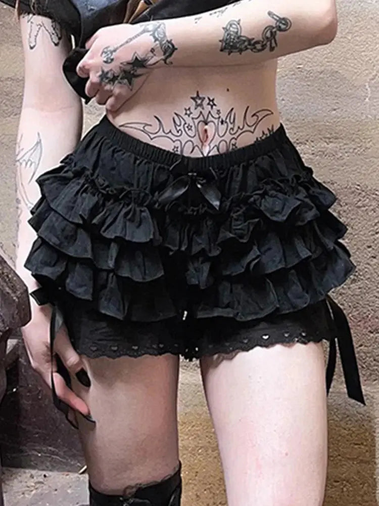 AltGoth Mall Goth Lolita Lace Shorts Women Aesthetic Cute Sweet Bow Patchwork Shorts Y2k E-girl Emo Alternative Kawaii Outfits SS69 20.69 Black / L