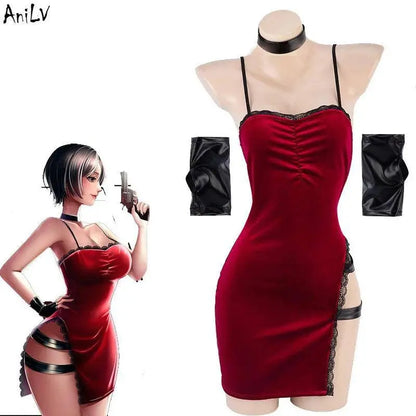 AniLV Movie Heroine Secret Service Spy Dress Uniform Halloween Women Red Lace Outfits Cosplay Costume - SS69