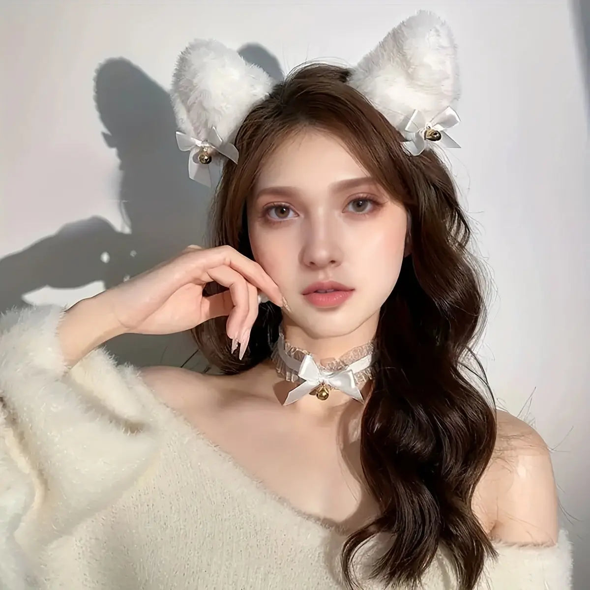 Animal Faux Fur Dogs And Cats Ears Headband, With Bell Cute Elastic Hair Accessories, Halloween Cosplay Costume Party Decor For Girls - SS69
