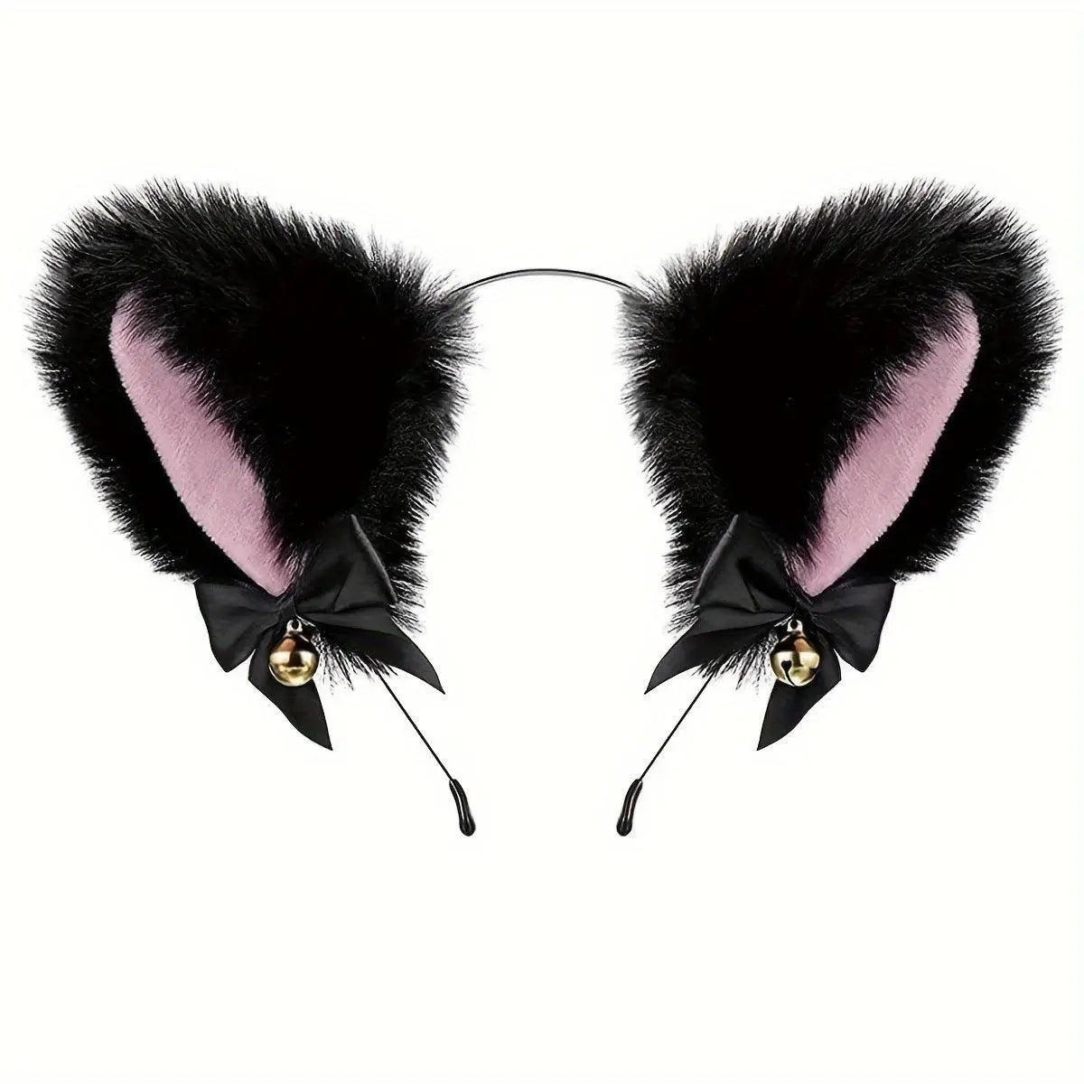 Animal Faux Fur Dogs And Cats Ears Headband, With Bell Cute Elastic Hair Accessories, Halloween Cosplay Costume Party Decor For Girls - SS69
