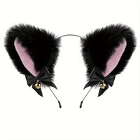 Animal Faux Fur Dogs And Cats Ears Headband, With Bell Cute Elastic Hair Accessories, Halloween Cosplay Costume Party Decor For Girls - SS69