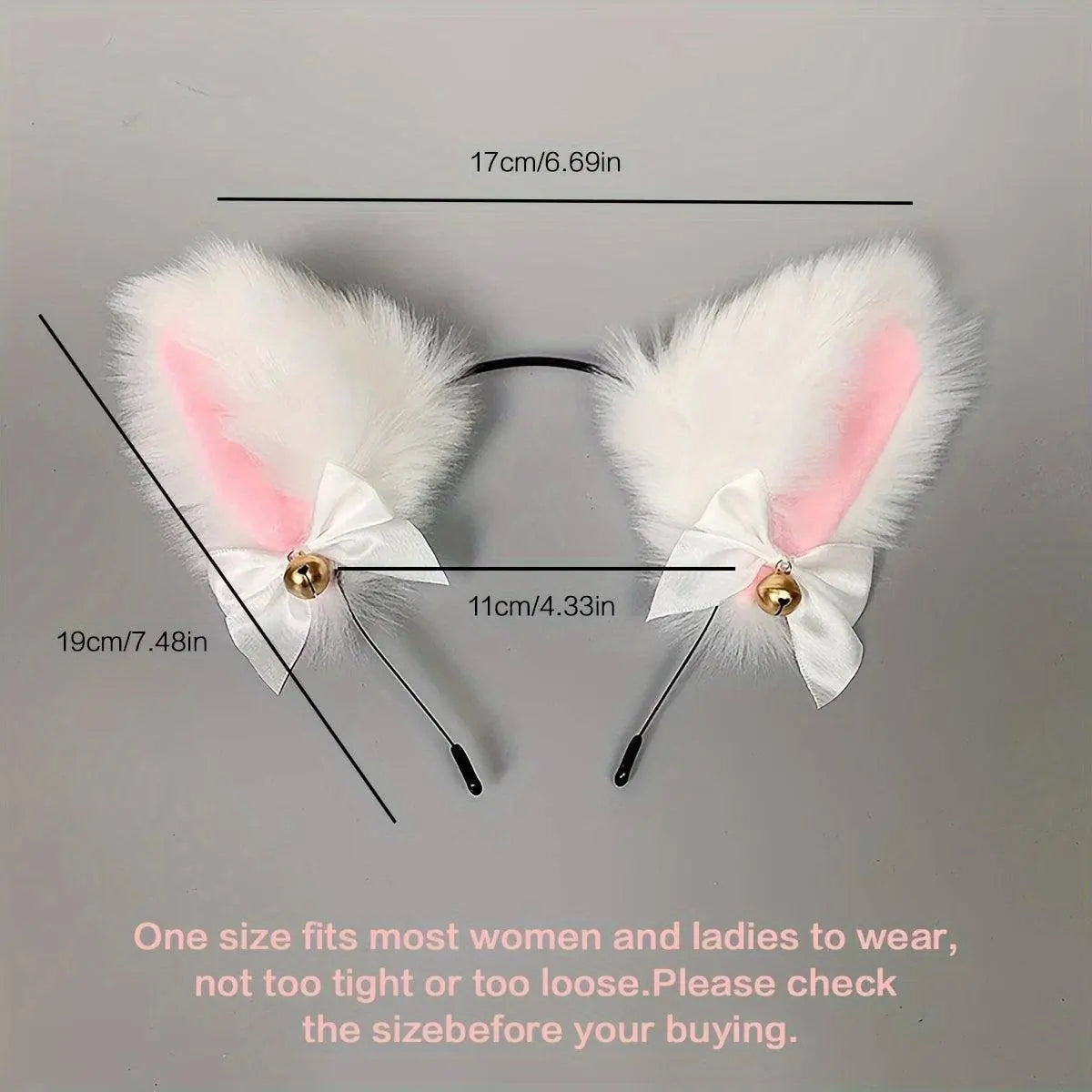 Animal Faux Fur Dogs And Cats Ears Headband, With Bell Cute Elastic Hair Accessories, Halloween Cosplay Costume Party Decor For Girls - SS69