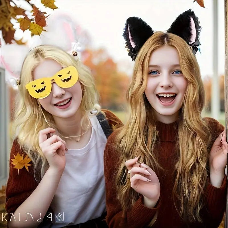 Animal Faux Fur Dogs And Cats Ears Headband, With Bell Cute Elastic Hair Accessories, Halloween Cosplay Costume Party Decor For Girls - SS69