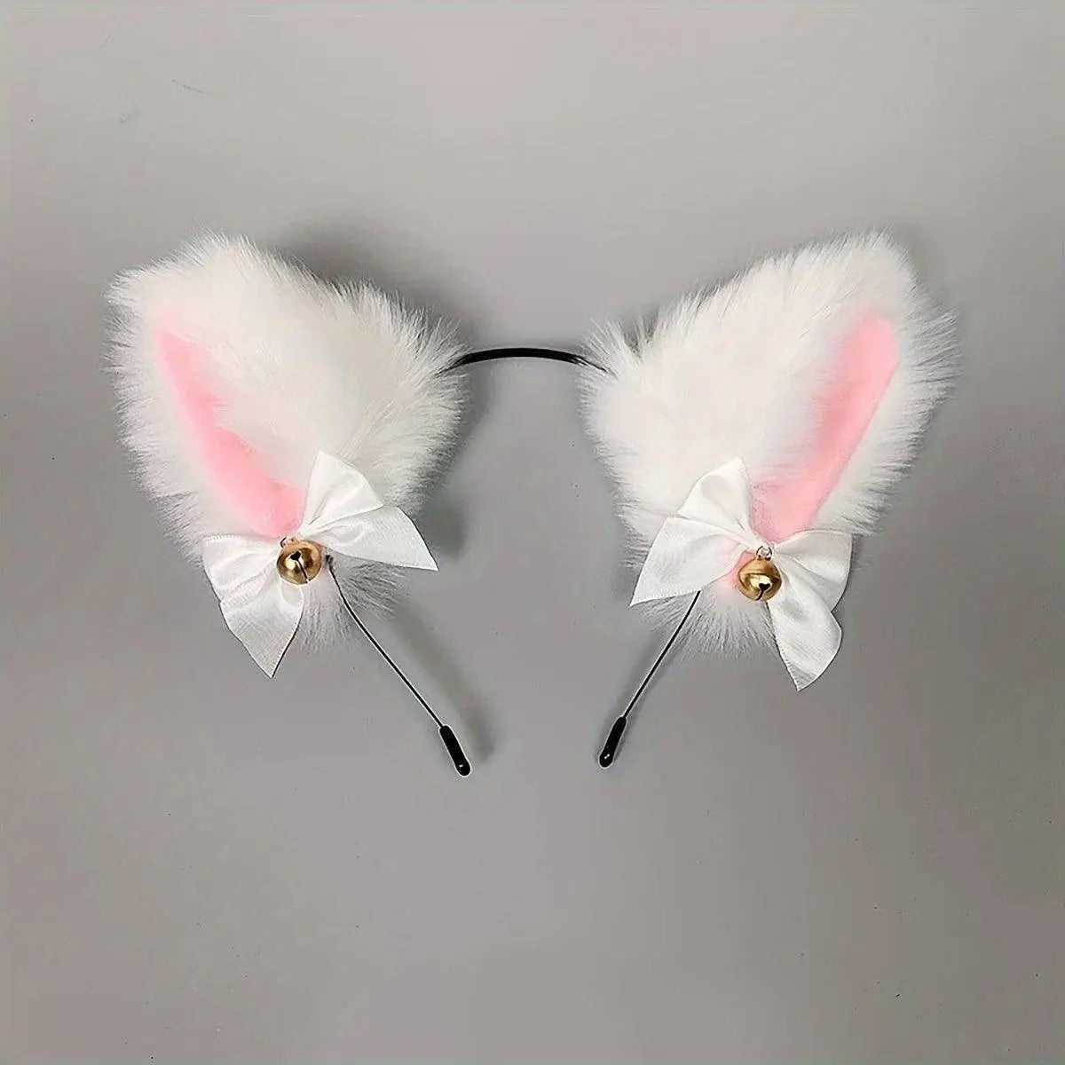 Animal Faux Fur Dogs And Cats Ears Headband, With Bell Cute Elastic Hair Accessories, Halloween Cosplay Costume Party Decor For Girls - SS69