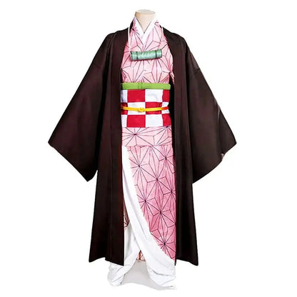 Anime Demon Slayer Kamado Nezuko Cosplay Costume Kimono Kimetsu No Yaiba Cosplay Wigs Hairs Halloween Carnival Women Outfit - SS69
