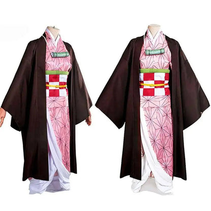Anime Demon Slayer Kamado Nezuko Cosplay Costume Kimono Kimetsu No Yaiba Cosplay Wigs Hairs Halloween Carnival Women Outfit - SS69