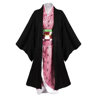 Anime Demon Slayer Kamado Nezuko Cosplay Costume Kimono Kimetsu No Yaiba Cosplay Wigs Hairs Halloween Carnival Women Outfit - SS69