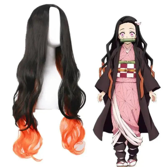 Anime Demon Slayer Kamado Nezuko Cosplay Costume Kimono Kimetsu No Yaiba Cosplay Wigs Hairs Halloween Carnival Women Outfit - SS69