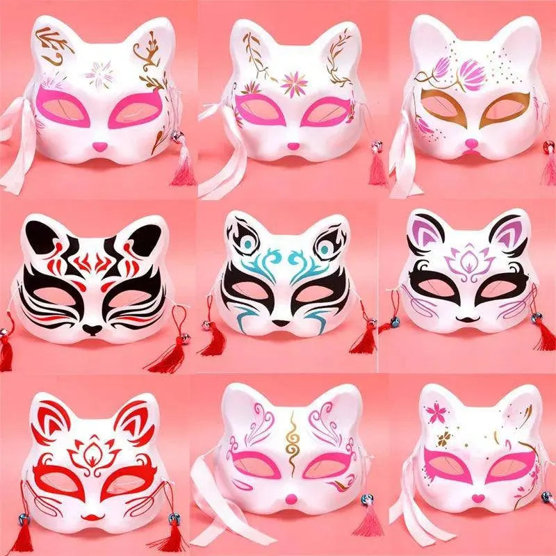Anime Foxes Mask Japanese Cosplay Rave Hand-Painted Cartoon Demon Slayer Half Face Cat Masks Masquerade Festival Party Props - SS69