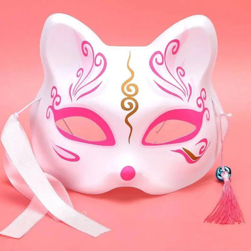 Anime Foxes Mask Japanese Cosplay Rave Hand-Painted Cartoon Demon Slayer Half Face Cat Masks Masquerade Festival Party Props - SS69