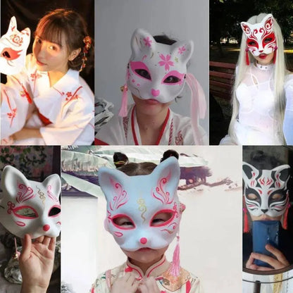 Anime Foxes Mask Japanese Cosplay Rave Hand-Painted Cartoon Demon Slayer Half Face Cat Masks Masquerade Festival Party Props - SS69