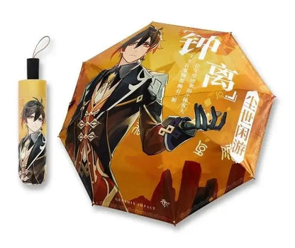 Anime Genshin Impact Umbrella Ganyu Hutao Three-folding UV Blocking Mobile Parasol Genshin Impact waterproof Rain Umbrella Gear - SS69