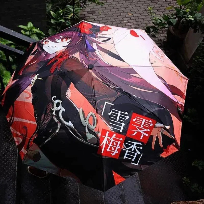 Anime Genshin Impact Umbrella Ganyu Hutao Three-folding UV Blocking Mobile Parasol Genshin Impact waterproof Rain Umbrella Gear SS69