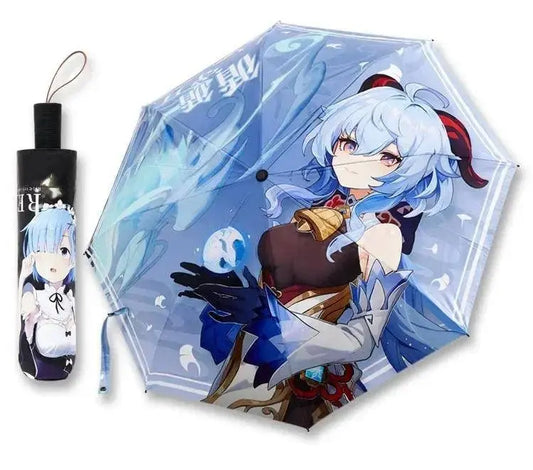 Anime Genshin Impact Umbrella Ganyu Hutao Three-folding UV Blocking Mobile Parasol Genshin Impact waterproof Rain Umbrella Gear SS69