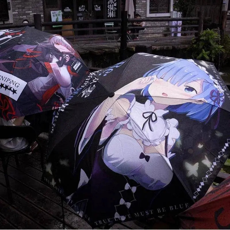 Anime Genshin Impact Umbrella Ganyu Hutao Three-folding UV Blocking Mobile Parasol Genshin Impact waterproof Rain Umbrella Gear SS69
