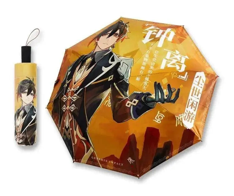 Anime Genshin Impact Umbrella Ganyu Hutao Three-folding UV Blocking Mobile Parasol Genshin Impact waterproof Rain Umbrella Gear SS69