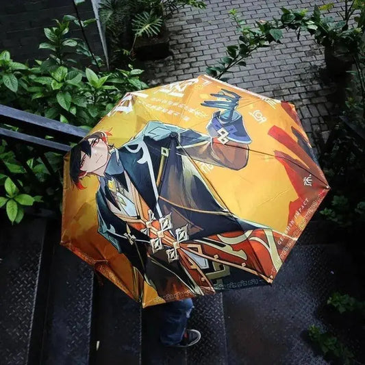 Anime Genshin Impact Umbrella Ganyu Hutao Three-folding UV Blocking Mobile Parasol Genshin Impact waterproof Rain Umbrella Gear SS69