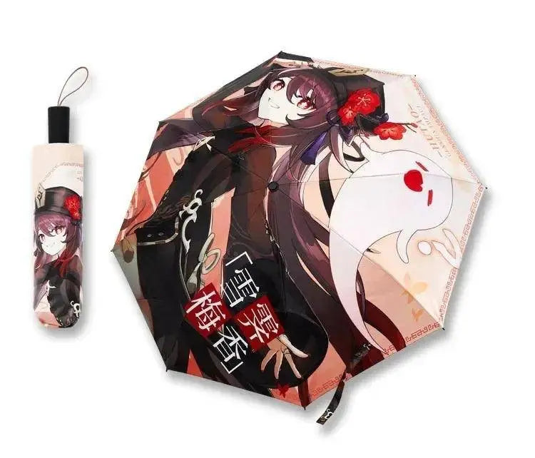 Anime Genshin Impact Umbrella Ganyu Hutao Three-folding UV Blocking Mobile Parasol Genshin Impact waterproof Rain Umbrella Gear SS69