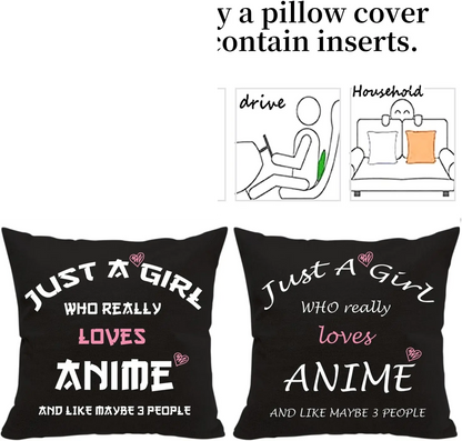 Anime Lover Gifts for Girls Anime Two Sided Printing Pillow Cover Just a Girl Who Really Loves Anime, Anime Lover Gift Japan Anime Fans Gift Throw Pillow - SS69