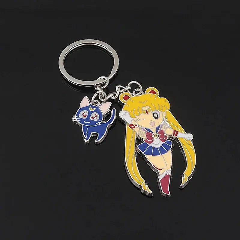 Anime Star Moon Metal Keychain Cosplay Tsukino Usagi Luna Cat Sailormoon Props Key Chain Pendant Keyring Jewelry Bag Ornament SS69