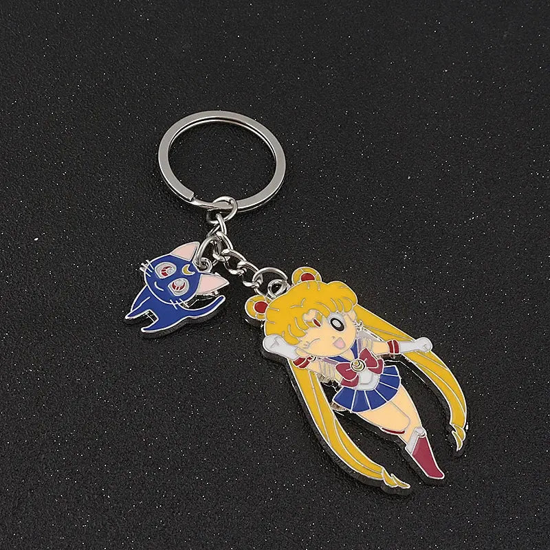 Anime Star Moon Metal Keychain Cosplay Tsukino Usagi Luna Cat Sailormoon Props Key Chain Pendant Keyring Jewelry Bag Ornament SS69
