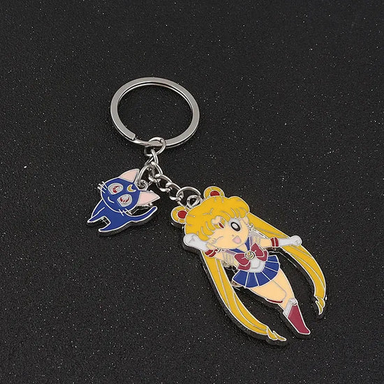 Anime Star Moon Metal Keychain Cosplay Tsukino Usagi Luna Cat Sailormoon Props Key Chain Pendant Keyring Jewelry Bag Ornament SS69