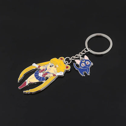 Anime Star Moon Metal Keychain Cosplay Tsukino Usagi Luna Cat Sailormoon Props Key Chain Pendant Keyring Jewelry Bag Ornament SS69