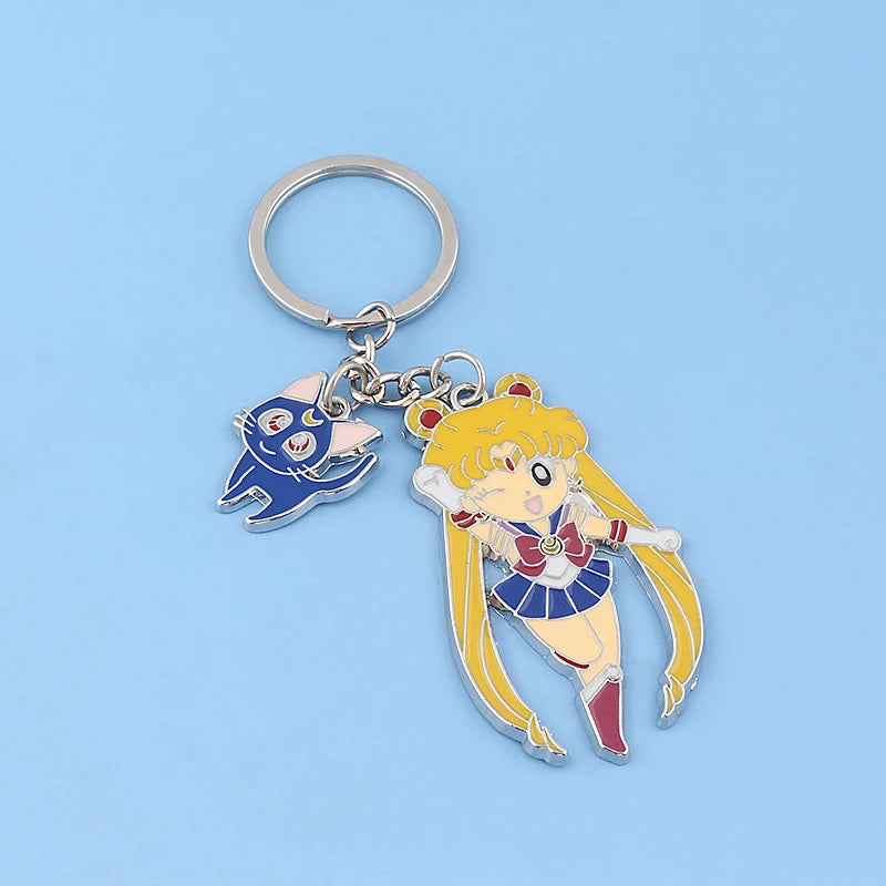 Anime Star Moon Metal Keychain Cosplay Tsukino Usagi Luna Cat Sailormoon Props Key Chain Pendant Keyring Jewelry Bag Ornament SS69