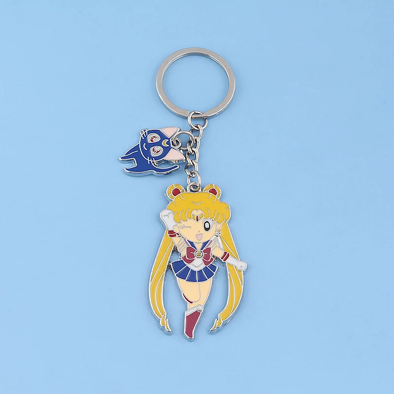 Anime Star Moon Metal Keychain Cosplay Tsukino Usagi Luna Cat Sailormoon Props Key Chain Pendant Keyring Jewelry Bag Ornament SS69
